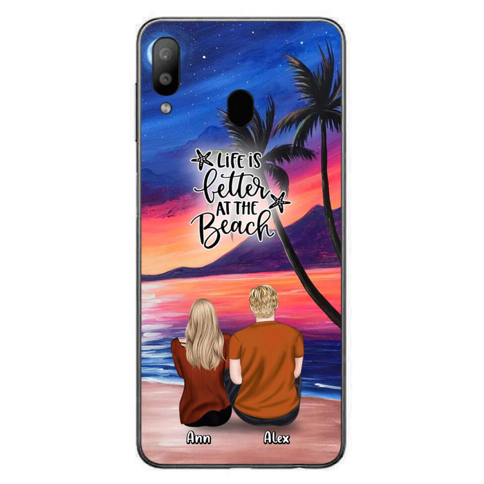 Personalized Couple and Pet Beach Dawn Phone Case for iPhone and Samsung - Couple with up to 4 dogs/cats - Life is better at the beach