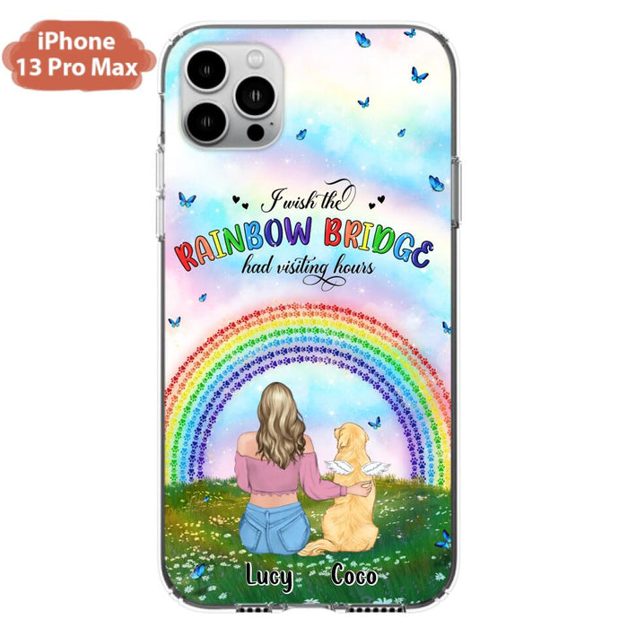 Custom Personalized Dog, Cat Memorial Phone Case  - Upto 4 Pets - Memorial Gift For Dog/ Cat Lover - I Wish The Rainbow Bridge Had Visiting Hours - Case For iPhone And Samsung