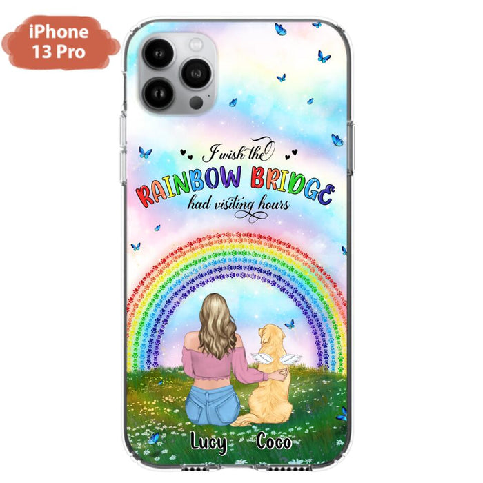 Custom Personalized Dog, Cat Memorial Phone Case  - Upto 4 Pets - Memorial Gift For Dog/ Cat Lover - I Wish The Rainbow Bridge Had Visiting Hours - Case For iPhone And Samsung