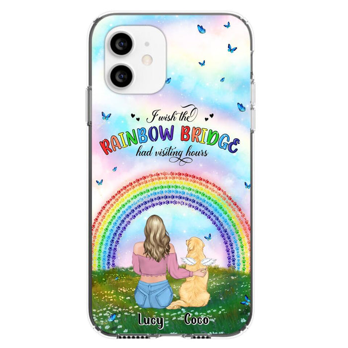 Custom Personalized Dog, Cat Memorial Phone Case  - Upto 4 Pets - Memorial Gift For Dog/ Cat Lover - I Wish The Rainbow Bridge Had Visiting Hours - Case For iPhone And Samsung