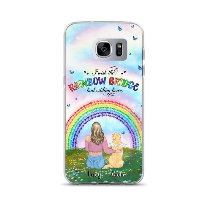 Custom Personalized Dog, Cat Memorial Phone Case  - Upto 4 Pets - Memorial Gift For Dog/ Cat Lover - I Wish The Rainbow Bridge Had Visiting Hours - Case For iPhone And Samsung