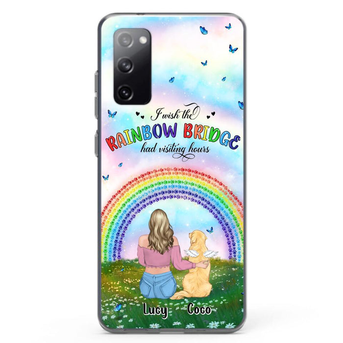 Custom Personalized Dog, Cat Memorial Phone Case  - Upto 4 Pets - Memorial Gift For Dog/ Cat Lover - I Wish The Rainbow Bridge Had Visiting Hours - Case For iPhone And Samsung