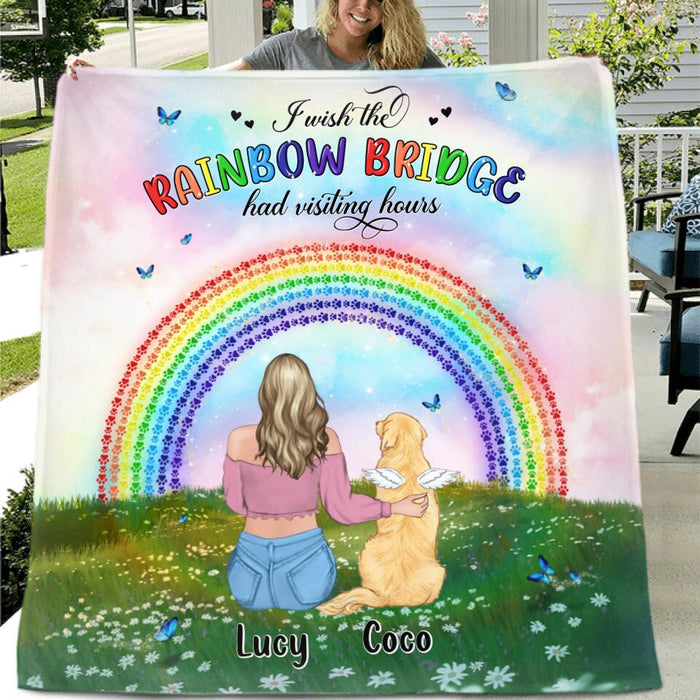 Custom Personalized Dog, Cat Memorial Fleece/ Quilt Blanket - Upto 4 Pets - Memorial Gift For Dog/ Cat Lover - I Wish The Rainbow Bridge Had Visiting Hours