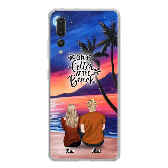 Personalized Couple & Pet Beach Dawn Phone Case For Huawei, Oppo and Xiaomi - Gift for Couple with up to 4 Dogs/Cats - Life is better at the beach