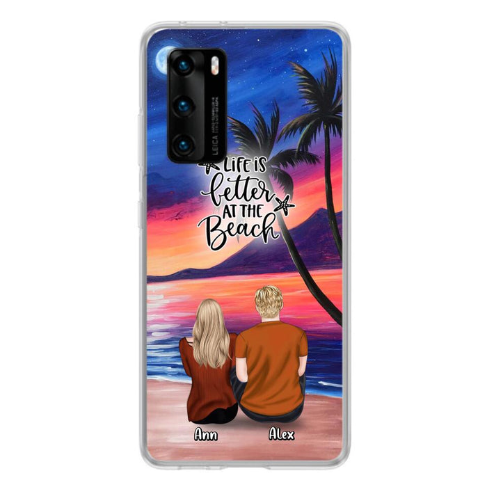 Personalized Couple & Pet Beach Dawn Phone Case For Huawei, Oppo and Xiaomi - Gift for Couple with up to 4 Dogs/Cats - Life is better at the beach