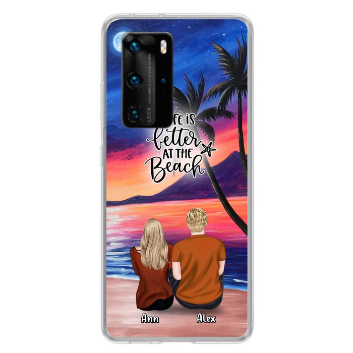 Personalized Couple & Pet Beach Dawn Phone Case For Huawei, Oppo and Xiaomi - Gift for Couple with up to 4 Dogs/Cats - Life is better at the beach