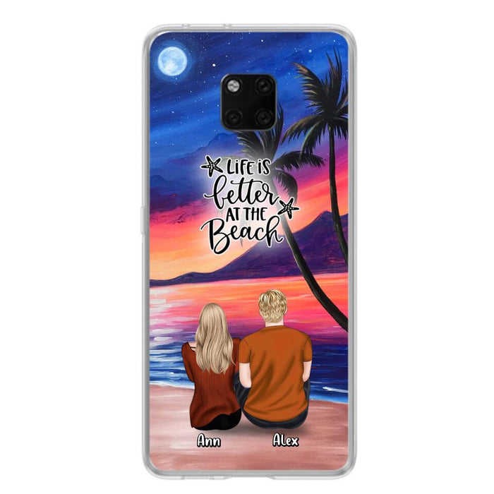 Personalized Couple & Pet Beach Dawn Phone Case For Huawei, Oppo and Xiaomi - Gift for Couple with up to 4 Dogs/Cats - Life is better at the beach