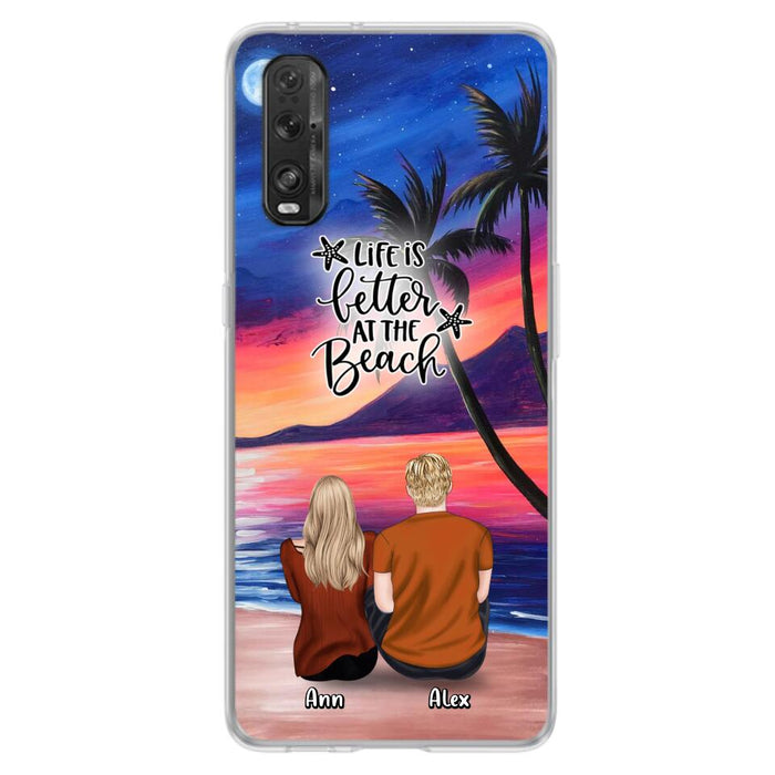 Personalized Couple & Pet Beach Dawn Phone Case For Huawei, Oppo and Xiaomi - Gift for Couple with up to 4 Dogs/Cats - Life is better at the beach