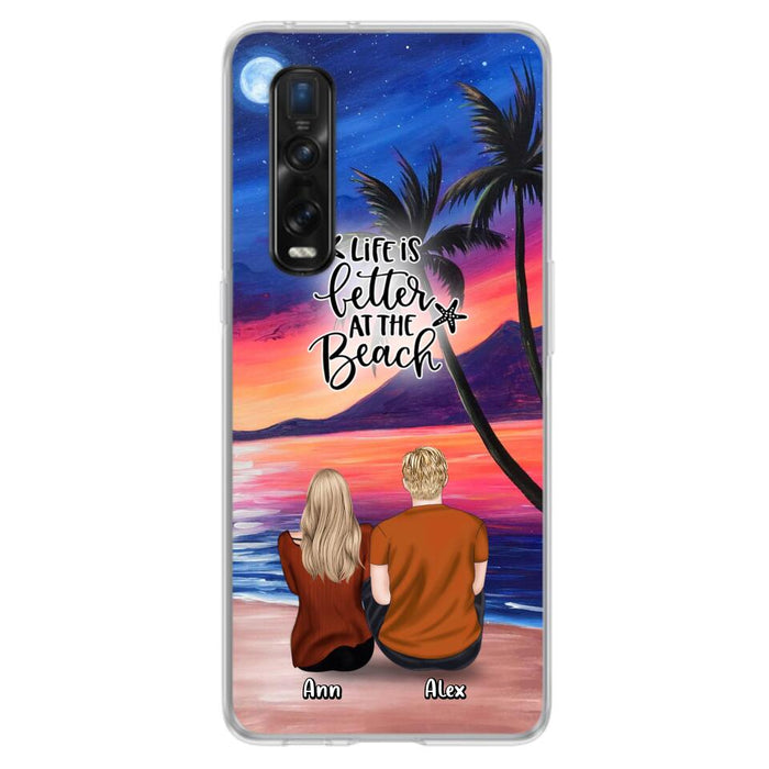 Personalized Couple & Pet Beach Dawn Phone Case For Huawei, Oppo and Xiaomi - Gift for Couple with up to 4 Dogs/Cats - Life is better at the beach