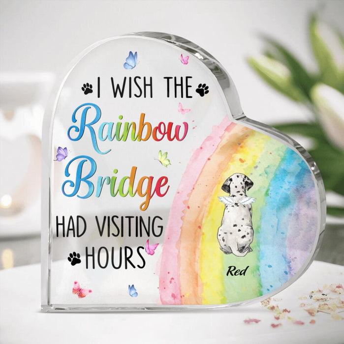 Custom Personalized Pet Crystal Heart - Gift Idea For Dog/ Cat Owner with up to 5 Pets - I Wish The Rainbow Bridge Had Visiting Hours