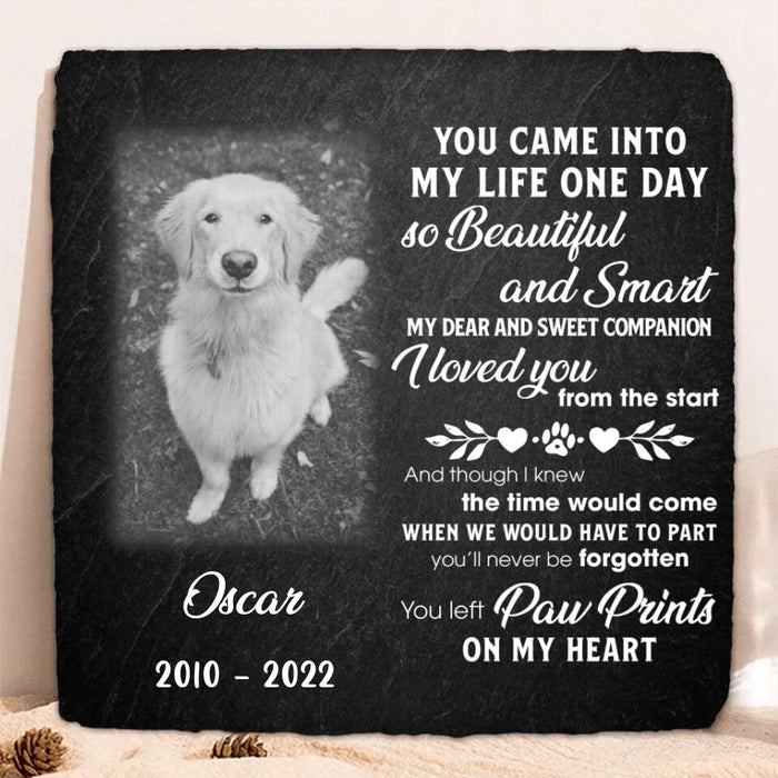 Custom Personalized Pet Photo Square Lithograph - Memorial Gift Idea For Pet Lover - You Left Paw Prints On My Heart