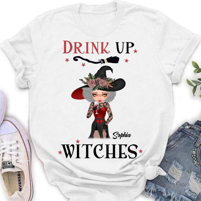 Custom Personalized Halloween T-Shirt/ Long Sleeve/ Sweatshirt/ Hoodie - Halloween Gift Idea - Drink Up Witches