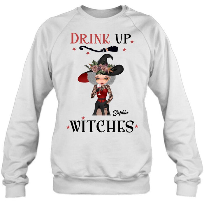 Custom Personalized Halloween T-Shirt/ Long Sleeve/ Sweatshirt/ Hoodie - Halloween Gift Idea - Drink Up Witches