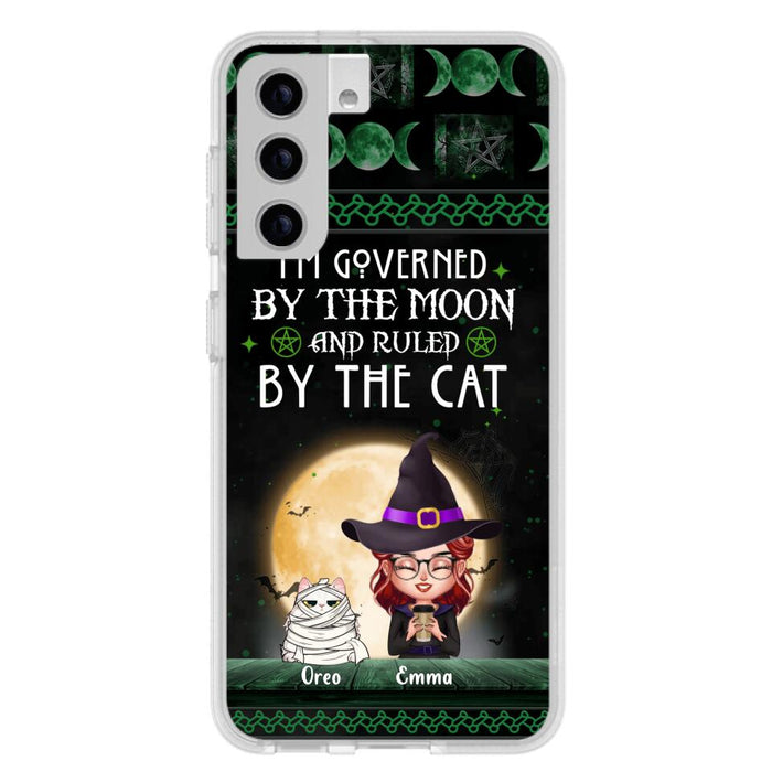 Custom Personalized Cats Witch Phone Case - Halloween Gift For Cat Lover - Governed By The Moon, Ruled By The Cats - Case For iPhone And Samsung