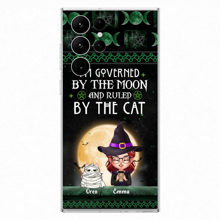 Custom Personalized Cats Witch Phone Case - Halloween Gift For Cat Lover - Governed By The Moon, Ruled By The Cats - Case For iPhone And Samsung