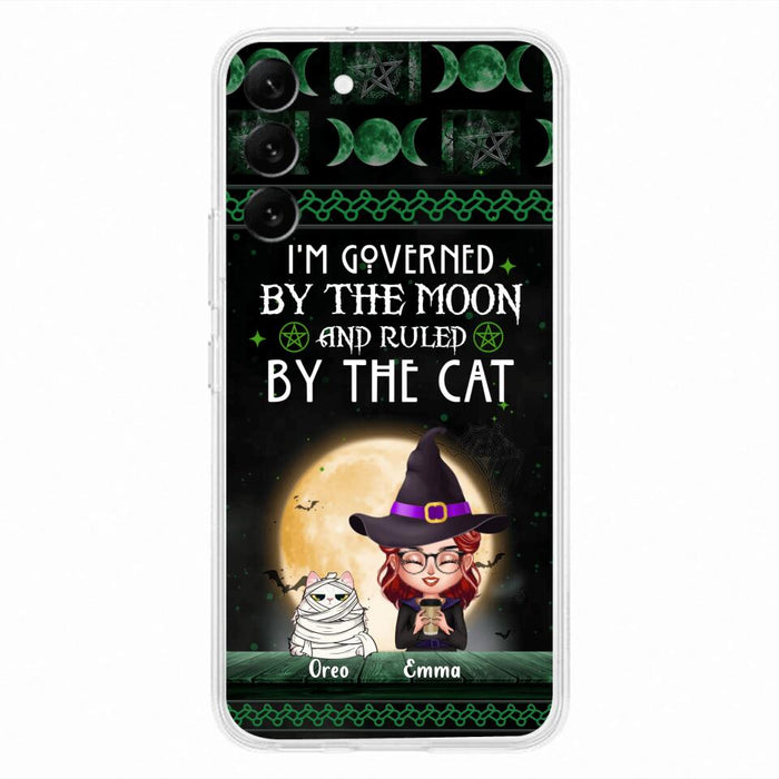 Custom Personalized Cats Witch Phone Case - Halloween Gift For Cat Lover - Governed By The Moon, Ruled By The Cats - Case For iPhone And Samsung