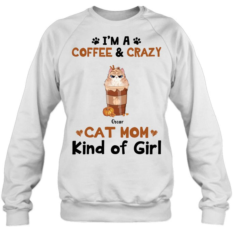 Personalized Cat Mom & Coffee Shirt - Gift Idea For Cat Lover - Up To 5 Cats - I'm A Coffee & Crazy Cat Mom Kind Of Girl