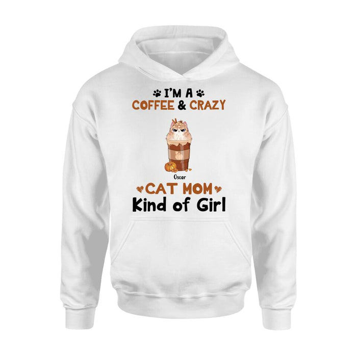 Custom Personalized Cat Mom & Coffee Shirt - Gift Idea For Cat Lover - Up To 5 Cats - I'm A Coffee & Crazy Cat Mom Kind Of Girl