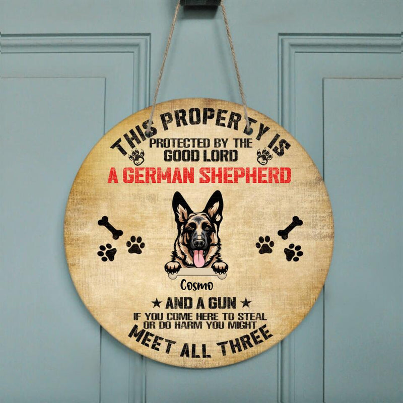 Personalized Dog Door Sign - Up to 4 Dogs - Best Gift For Dog Lover - This Property Is Protected By The Good Lord - JN3EUF