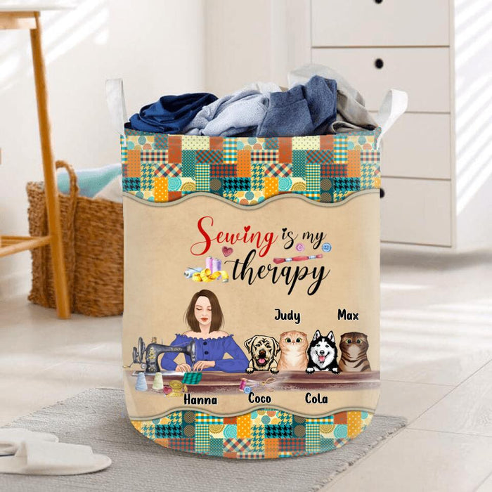 Custom Personalized Sewing with Pet Laundry Basket - Gift For Sewing Lovers with up to 4 Pets - Life is just better when I'm sewing