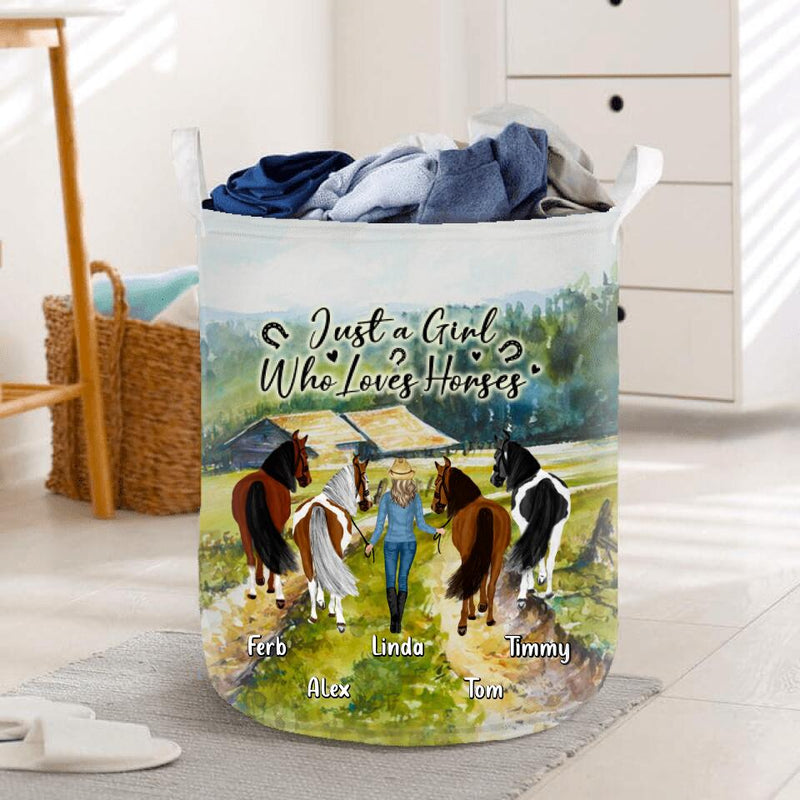Personalized Horse Girl Laundry Basket - Up to 4 Horses - Best Gift For Horse Lover - Just A Girl Who Loves Horses