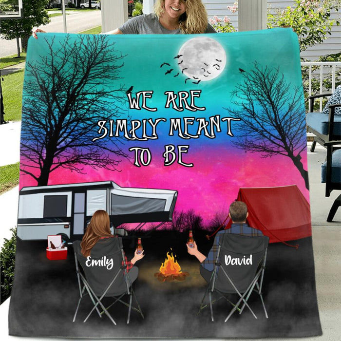 Custom Personalized Couple Camping Fleece/ Quilt Blanket - Couple With Upto 3 Kids And 4 Pets - Gift For Couple/ Camping Lover - We Are Simply Meant To Be