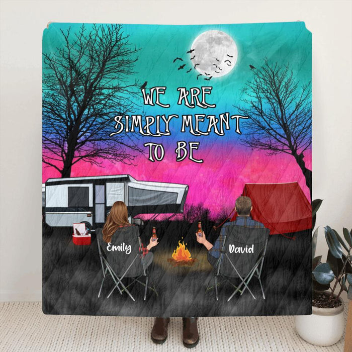 Custom Personalized Couple Camping Fleece/ Quilt Blanket - Couple With Upto 3 Kids And 4 Pets - Gift For Couple/ Camping Lover - We Are Simply Meant To Be