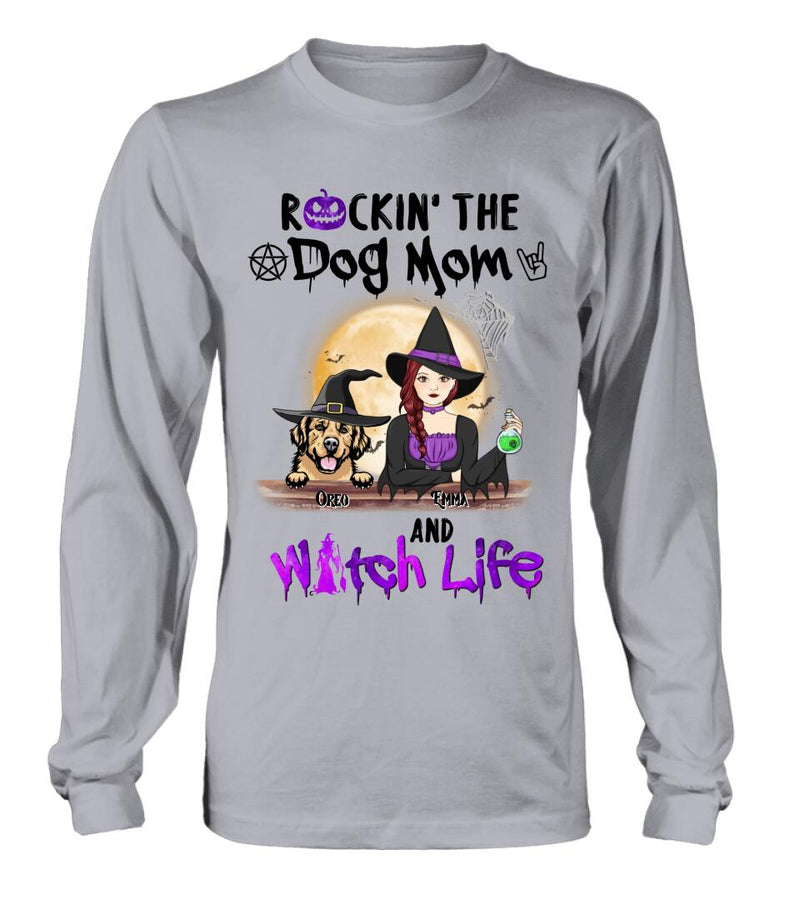 Personalized Pet Witch Shirt/Hoodie - Up to 4 Pets - Halloween Gift For Dog/Cat Lover - Rockin' The Dog Mom & Witch Life