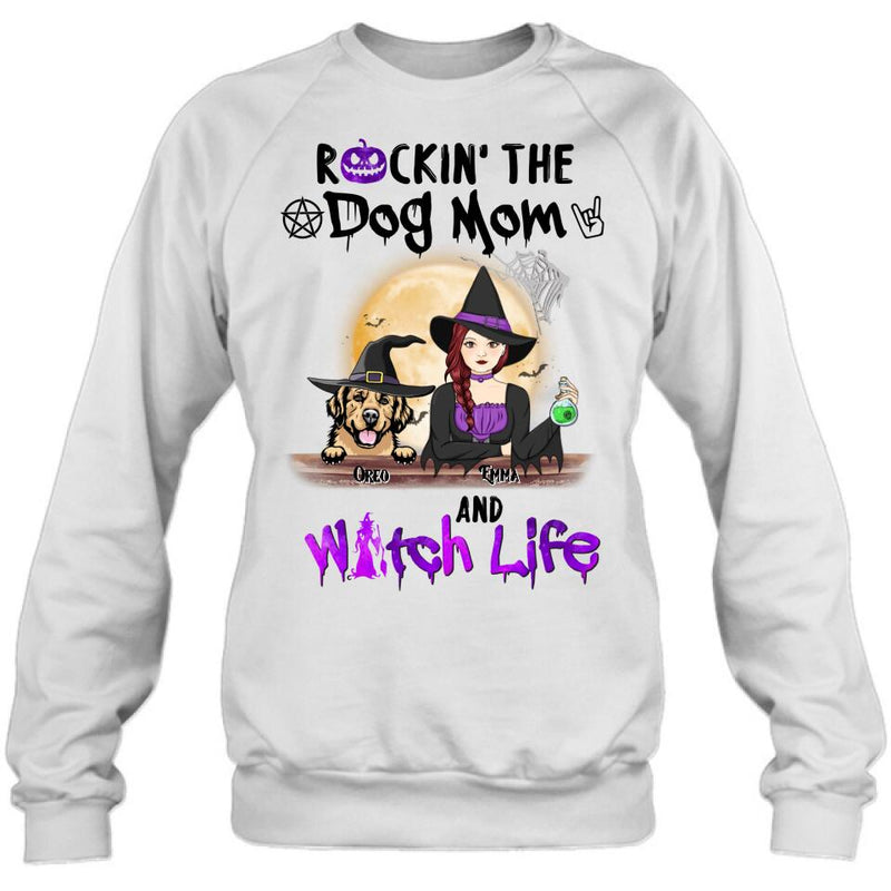 Personalized Pet Witch Shirt/Hoodie - Up to 4 Pets - Halloween Gift For Dog/Cat Lover - Rockin' The Dog Mom & Witch Life
