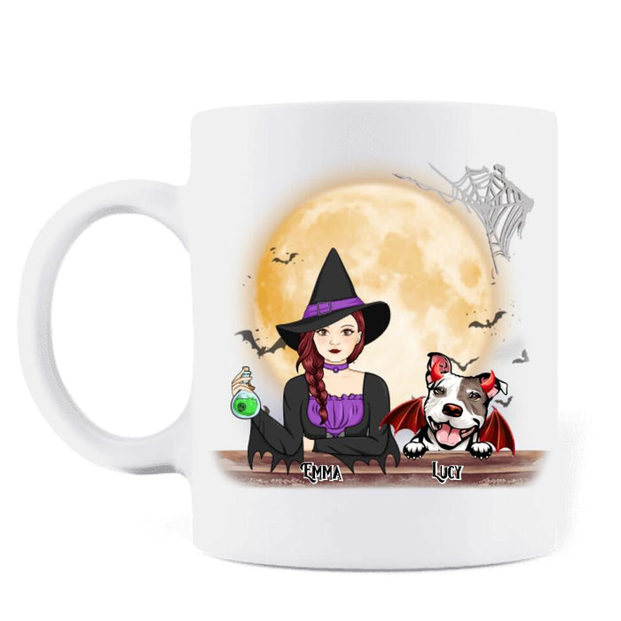 Custom Personalized Pet Witch Coffee Mug - Up to 4 Pets - Halloween Gift For Dog/ Cat Lover - Rockin' The Dog Mom & Witch Life