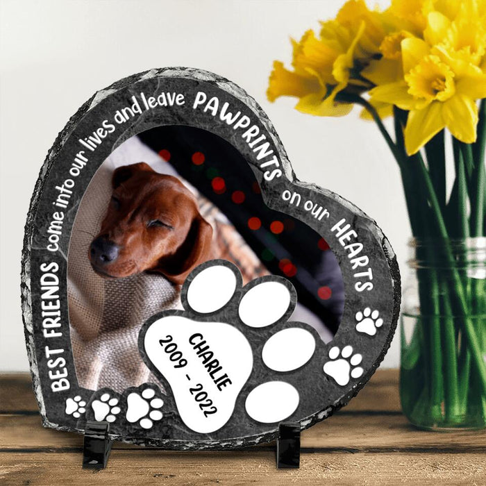 Custom Personalized Memorial Heart Lithograph - Custom Dog Photo - Best Friends Come Into Our Lives and Leave Pawprints On Our Hearts