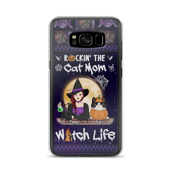 Custom Personalized Pet Witch Phone Case - Up to 4 Pets - Halloween Gift For Dog/ Cat Lover - Rockin' The Cat Mom & Witch Life - Case For iPhone And Samsung