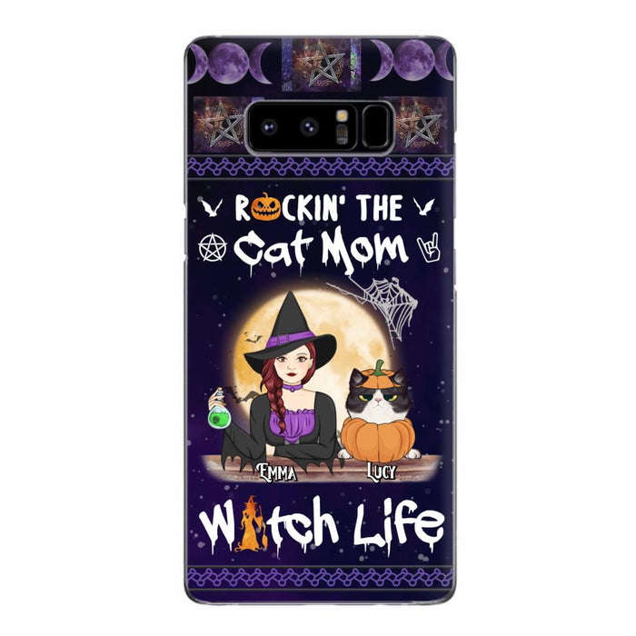 Custom Personalized Pet Witch Phone Case - Up to 4 Pets - Halloween Gift For Dog/ Cat Lover - Rockin' The Cat Mom & Witch Life - Case For iPhone And Samsung