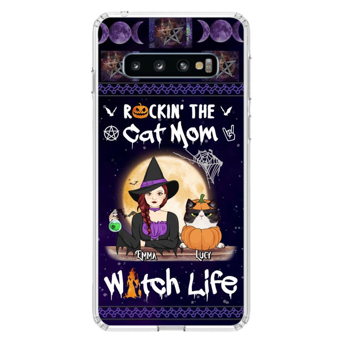 Custom Personalized Pet Witch Phone Case - Up to 4 Pets - Halloween Gift For Dog/ Cat Lover - Rockin' The Cat Mom & Witch Life - Case For iPhone And Samsung