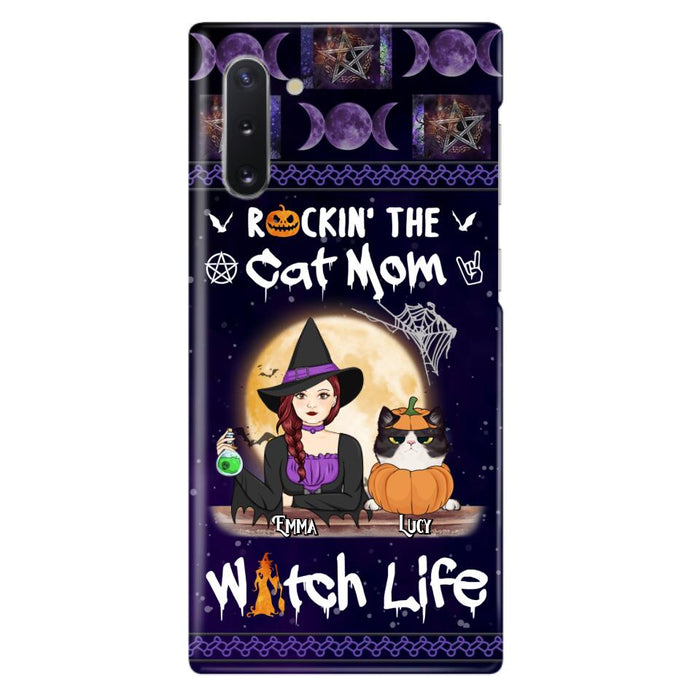 Custom Personalized Pet Witch Phone Case - Up to 4 Pets - Halloween Gift For Dog/ Cat Lover - Rockin' The Cat Mom & Witch Life - Case For iPhone And Samsung