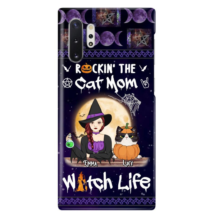 Custom Personalized Pet Witch Phone Case - Up to 4 Pets - Halloween Gift For Dog/ Cat Lover - Rockin' The Cat Mom & Witch Life - Case For iPhone And Samsung