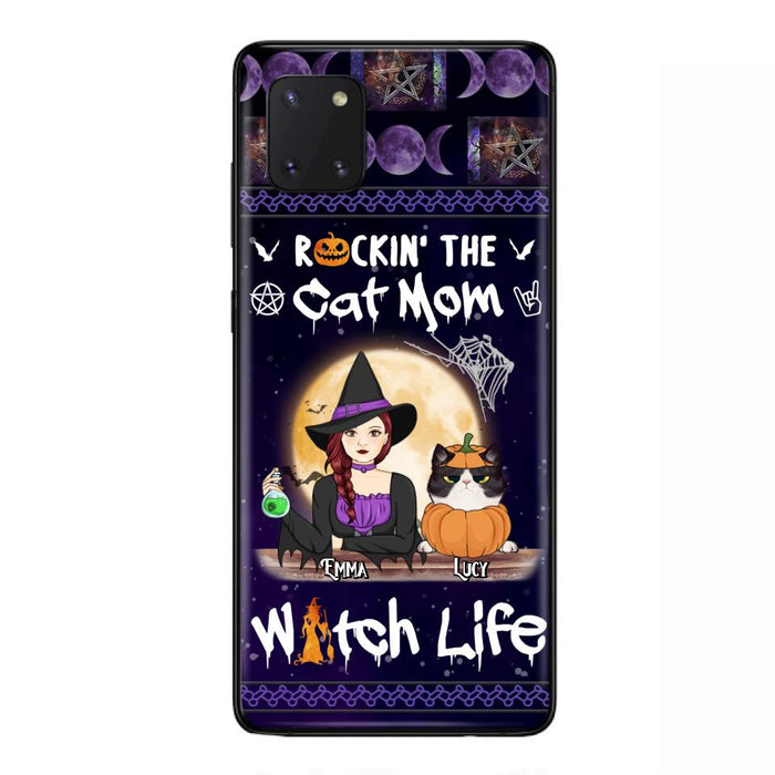 Custom Personalized Pet Witch Phone Case - Up to 4 Pets - Halloween Gift For Dog/ Cat Lover - Rockin' The Cat Mom & Witch Life - Case For iPhone And Samsung