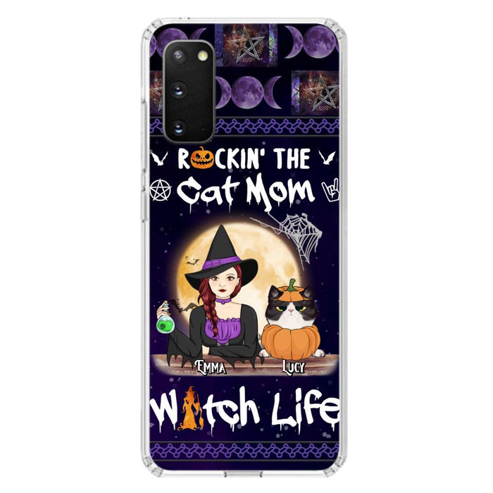 Custom Personalized Pet Witch Phone Case - Up to 4 Pets - Halloween Gift For Dog/ Cat Lover - Rockin' The Cat Mom & Witch Life - Case For iPhone And Samsung