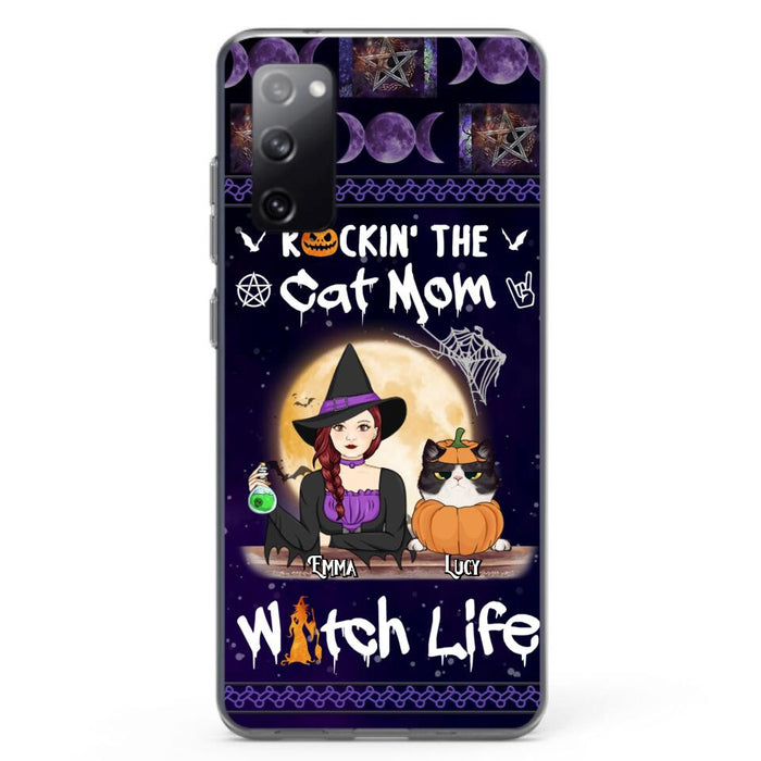 Custom Personalized Pet Witch Phone Case - Up to 4 Pets - Halloween Gift For Dog/ Cat Lover - Rockin' The Cat Mom & Witch Life - Case For iPhone And Samsung