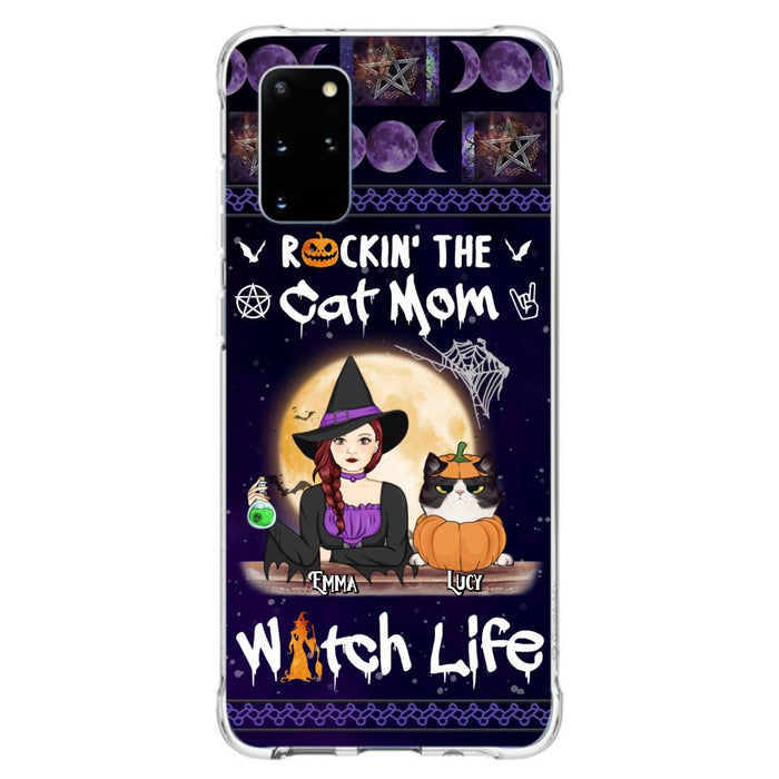 Custom Personalized Pet Witch Phone Case - Up to 4 Pets - Halloween Gift For Dog/ Cat Lover - Rockin' The Cat Mom & Witch Life - Case For iPhone And Samsung