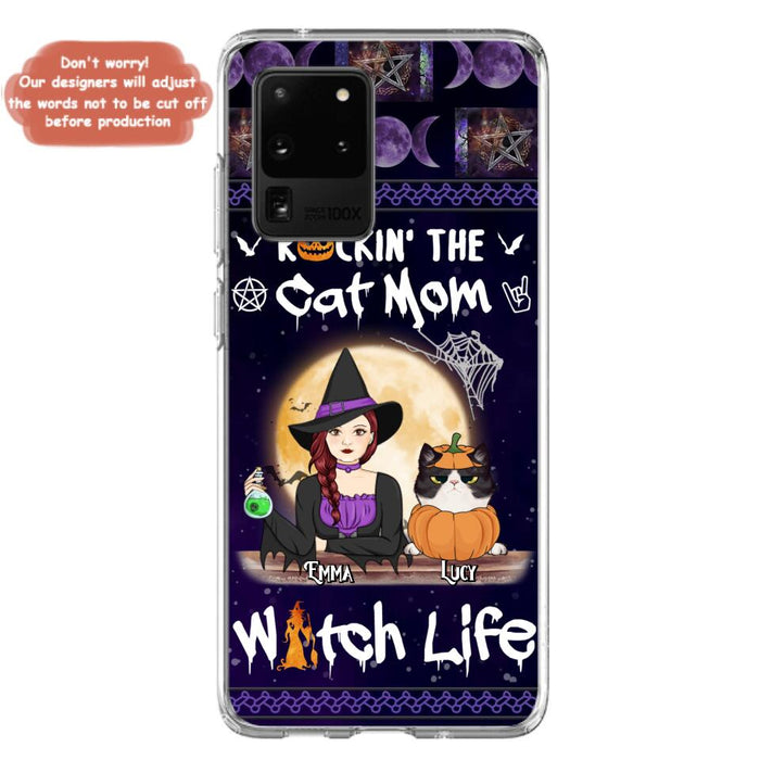 Custom Personalized Pet Witch Phone Case - Up to 4 Pets - Halloween Gift For Dog/ Cat Lover - Rockin' The Cat Mom & Witch Life - Case For iPhone And Samsung