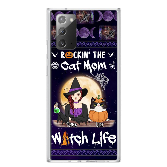 Custom Personalized Pet Witch Phone Case - Up to 4 Pets - Halloween Gift For Dog/ Cat Lover - Rockin' The Cat Mom & Witch Life - Case For iPhone And Samsung