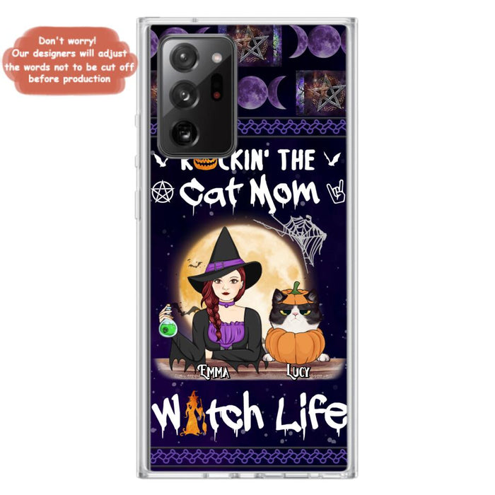 Custom Personalized Pet Witch Phone Case - Up to 4 Pets - Halloween Gift For Dog/ Cat Lover - Rockin' The Cat Mom & Witch Life - Case For iPhone And Samsung