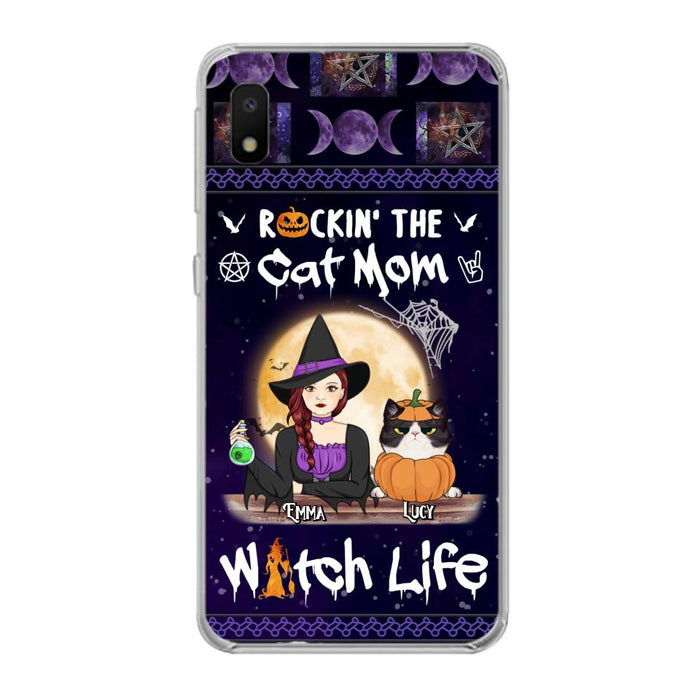 Custom Personalized Pet Witch Phone Case - Up to 4 Pets - Halloween Gift For Dog/ Cat Lover - Rockin' The Cat Mom & Witch Life - Case For iPhone And Samsung