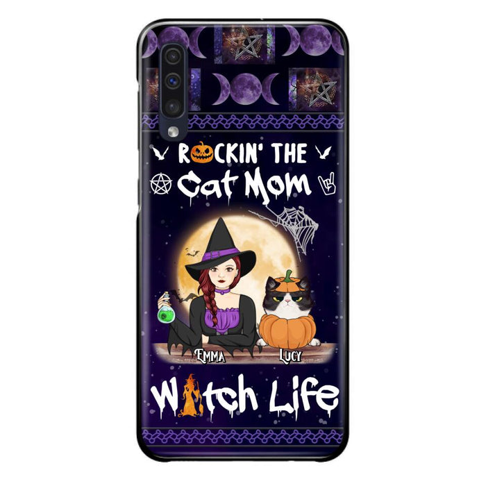 Custom Personalized Pet Witch Phone Case - Up to 4 Pets - Halloween Gift For Dog/ Cat Lover - Rockin' The Cat Mom & Witch Life - Case For iPhone And Samsung