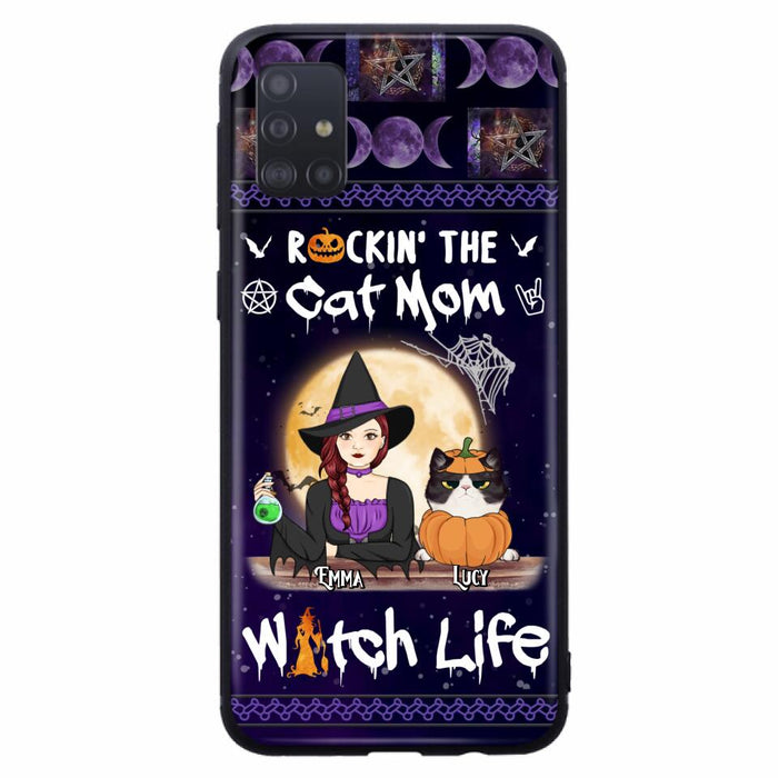 Custom Personalized Pet Witch Phone Case - Up to 4 Pets - Halloween Gift For Dog/ Cat Lover - Rockin' The Cat Mom & Witch Life - Case For iPhone And Samsung