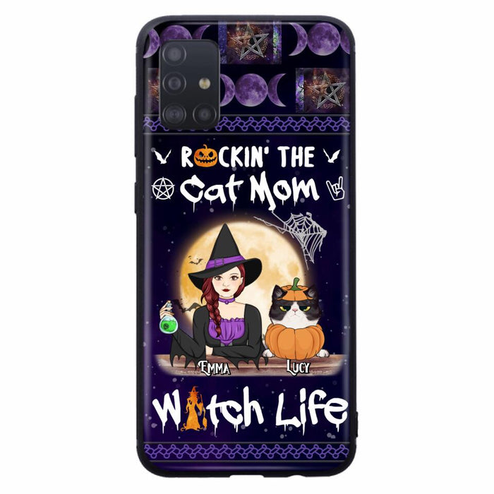 Custom Personalized Pet Witch Phone Case - Up to 4 Pets - Halloween Gift For Dog/ Cat Lover - Rockin' The Cat Mom & Witch Life - Case For iPhone And Samsung