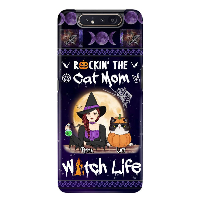 Custom Personalized Pet Witch Phone Case - Up to 4 Pets - Halloween Gift For Dog/ Cat Lover - Rockin' The Cat Mom & Witch Life - Case For iPhone And Samsung