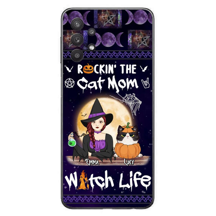 Custom Personalized Pet Witch Phone Case - Up to 4 Pets - Halloween Gift For Dog/ Cat Lover - Rockin' The Cat Mom & Witch Life - Case For iPhone And Samsung