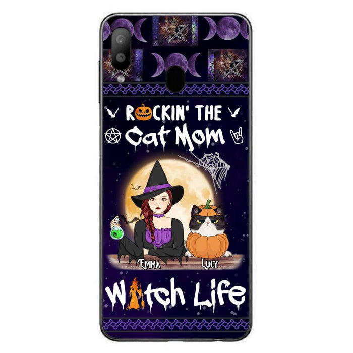 Custom Personalized Pet Witch Phone Case - Up to 4 Pets - Halloween Gift For Dog/ Cat Lover - Rockin' The Cat Mom & Witch Life - Case For iPhone And Samsung